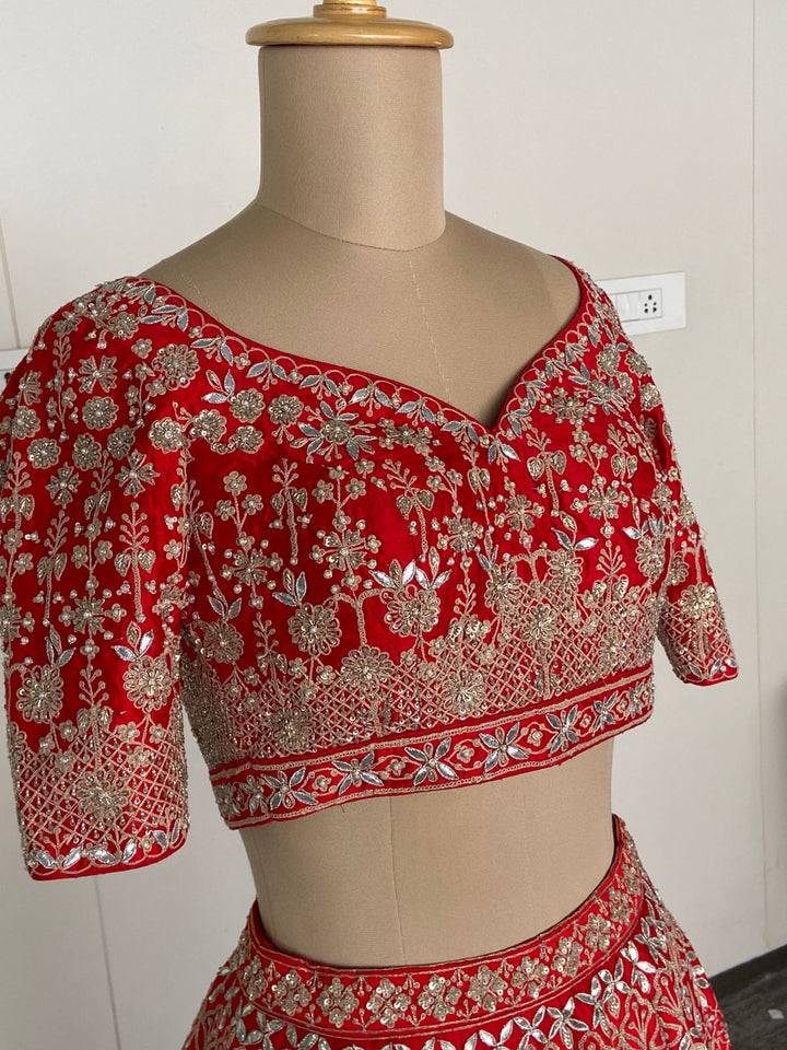 Anita Dongre Red Zardozi Embroidered Bridal Lehenga Set
