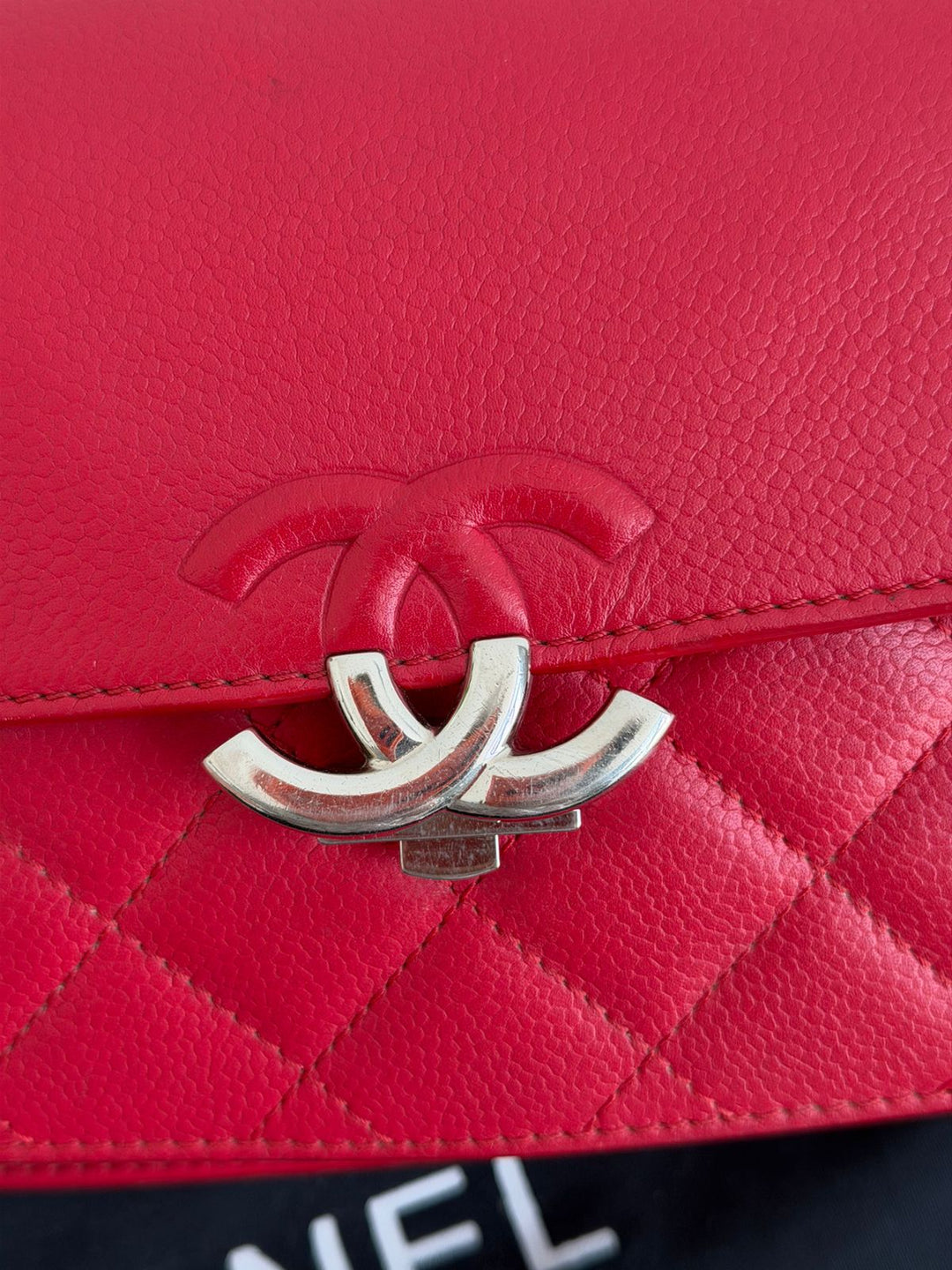 Chanel CC Box Small Red Grained Calfskin Shoulder Bag