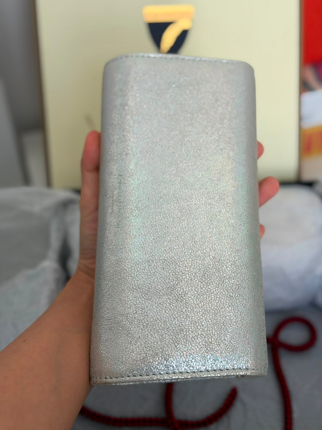 Aspinal Of London Mayfair Silver Textured Leather Chain Clutch