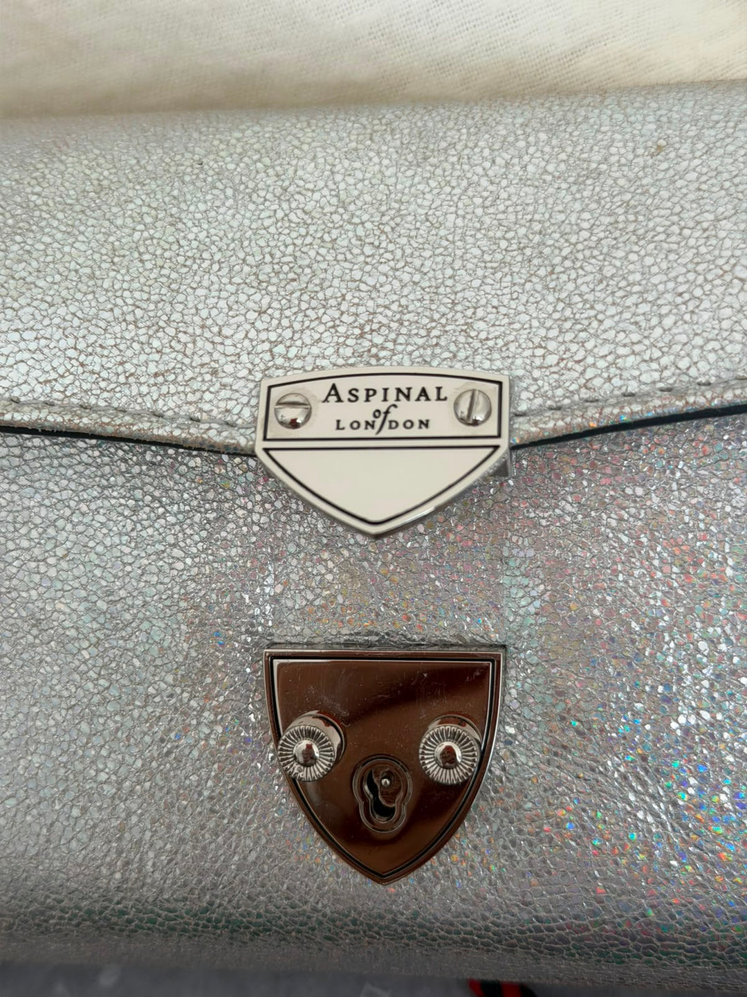 Aspinal Of London Mayfair Silver Textured Leather Chain Clutch