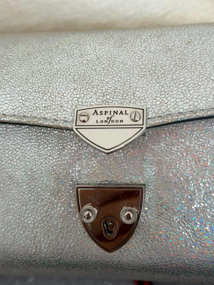 Aspinal Of London Mayfair Silver Textured Leather Chain Clutch