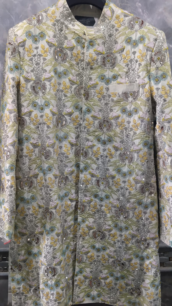 Aisha Rao Floral Embroidered Sherwani Set