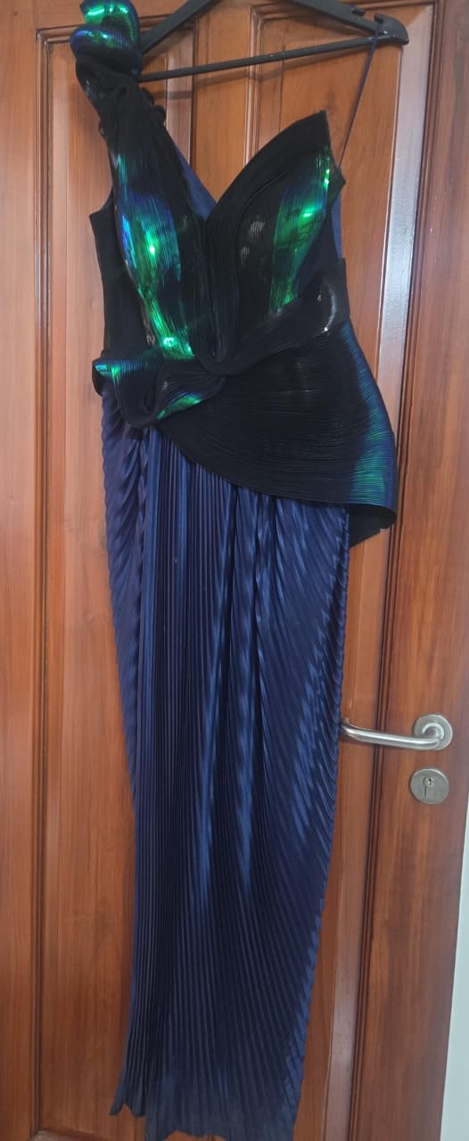 Amit Aggarwal Metallic Gown With Plisse Drape