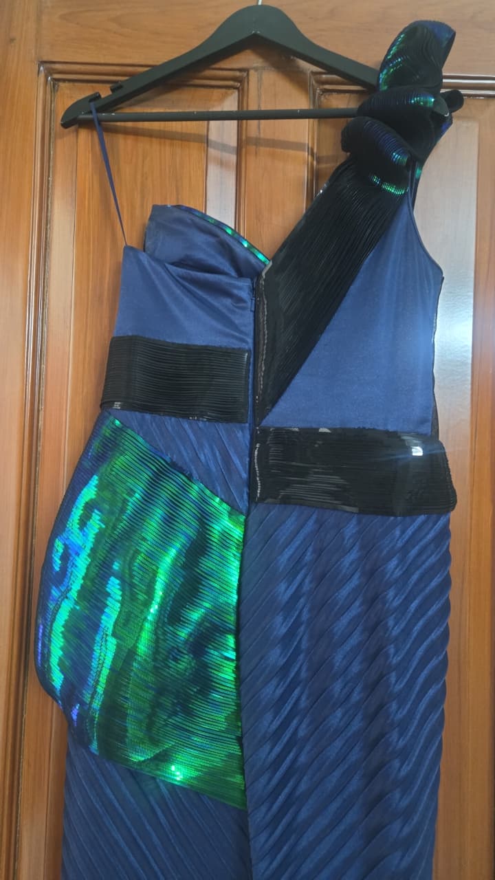 Amit Aggarwal Metallic Gown With Plisse Drape