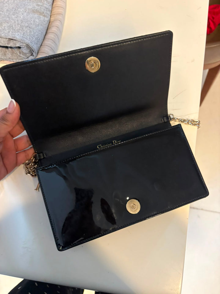 Dior Black Patent Cannage Lady Dior Pouch