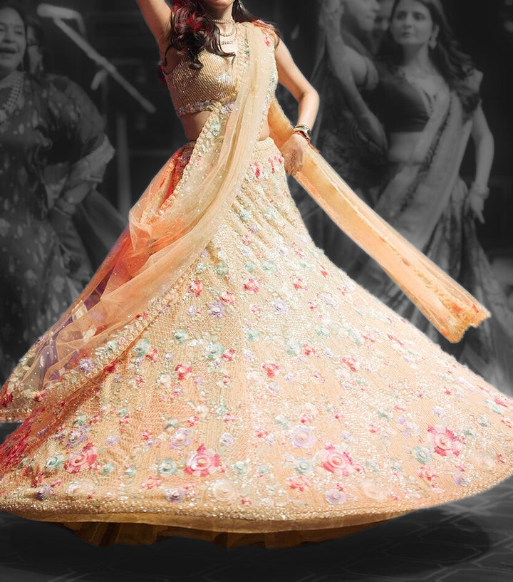Seema Gujral Gold Floral Embroidered Lehenga Set