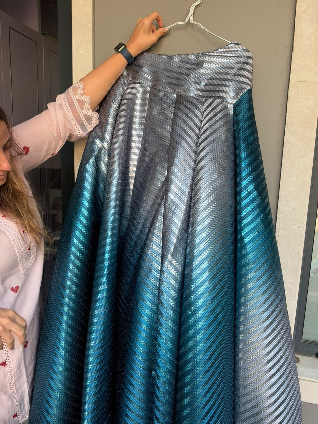 Amit Aggarwal Metallic Silver-Blue Lehenga Set