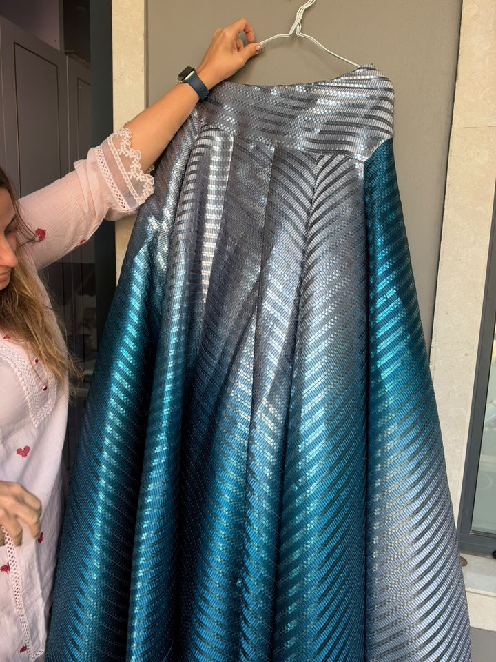 Amit Aggarwal Metallic Silver-Blue Lehenga Set