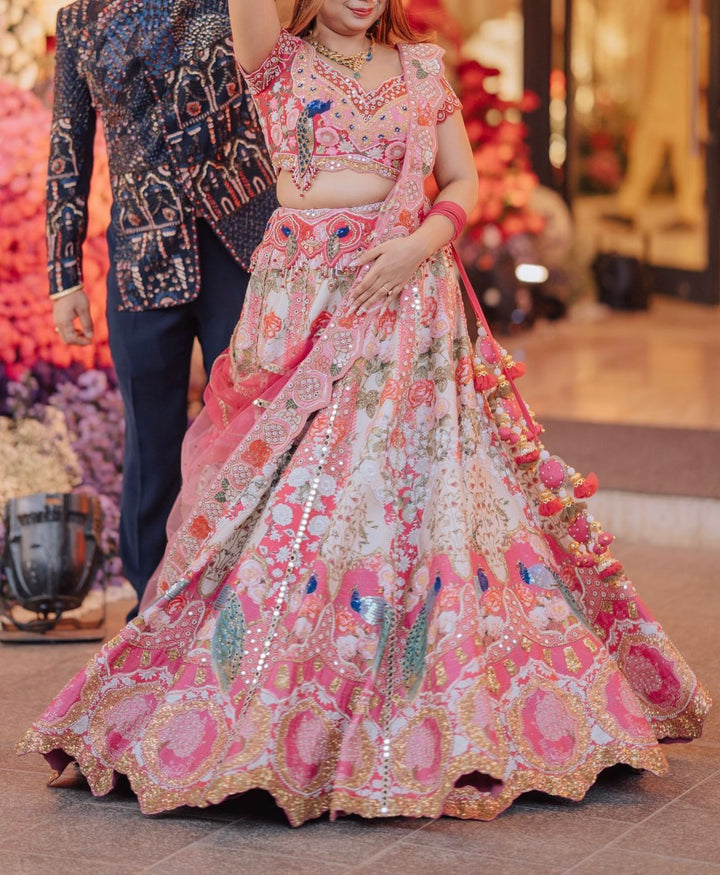 Gazal Gupta Pink peacock scenary lehenga