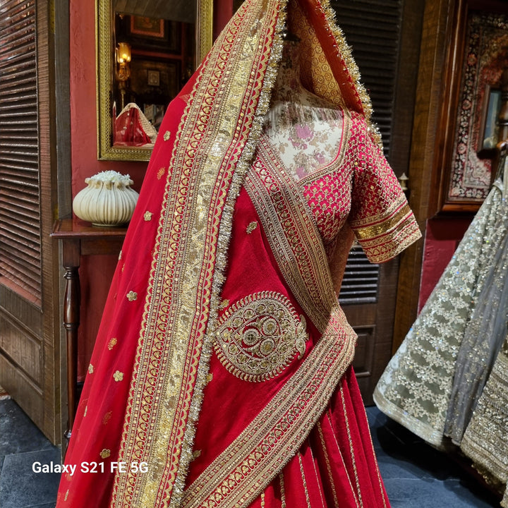Sabyasachi Classic Red Bridal Lehenga Set