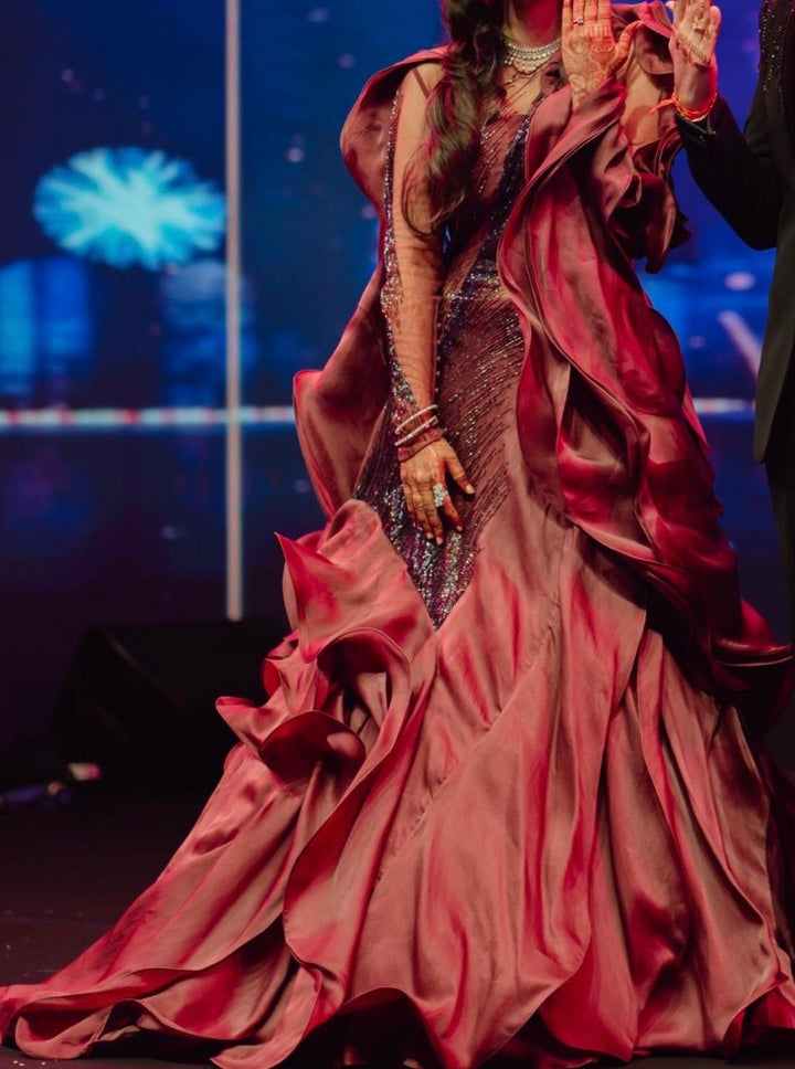 Gaurav Gupta Wine Lehenga Set