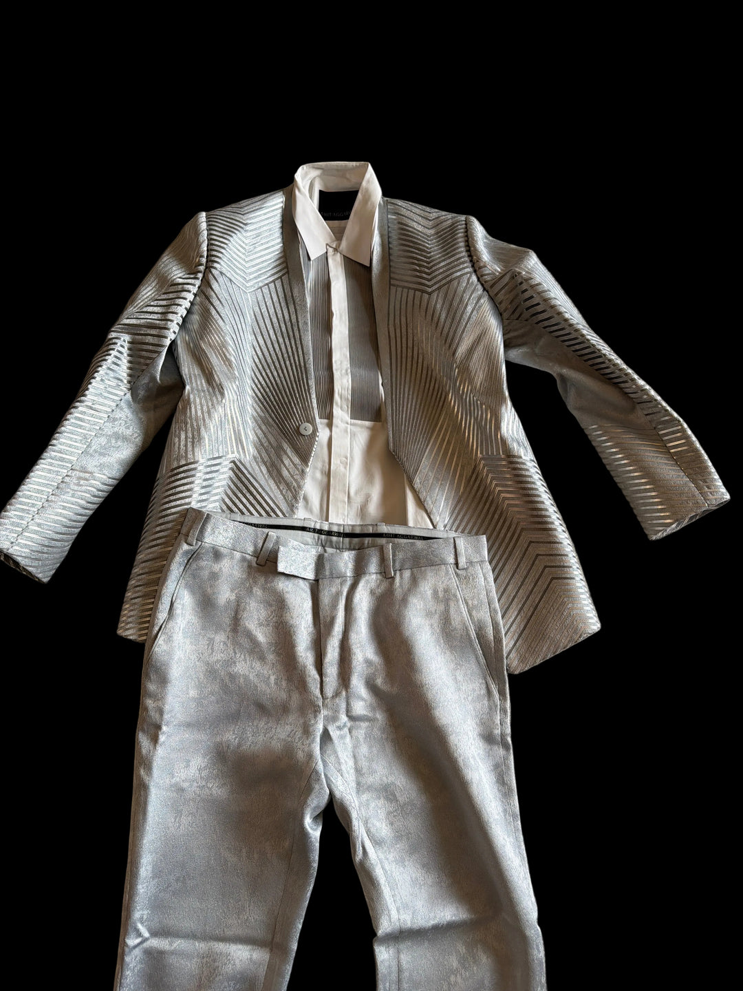 Amit Aggarwal Silver-Grey Textured Tuxedo Set