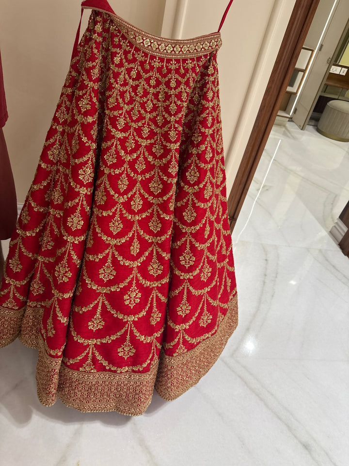 Sabyasachi Red Bridal Embroidered Lehenga Set