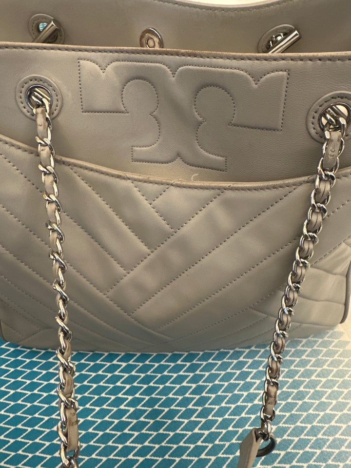 Tory Burch Grey Quilted Leather Alexa Chain Tote