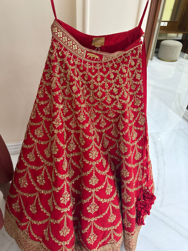 Sabyasachi Red Bridal Embroidered Lehenga Set
