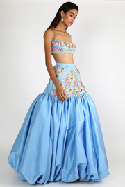 Papa Don't preach blue satin lehenga set