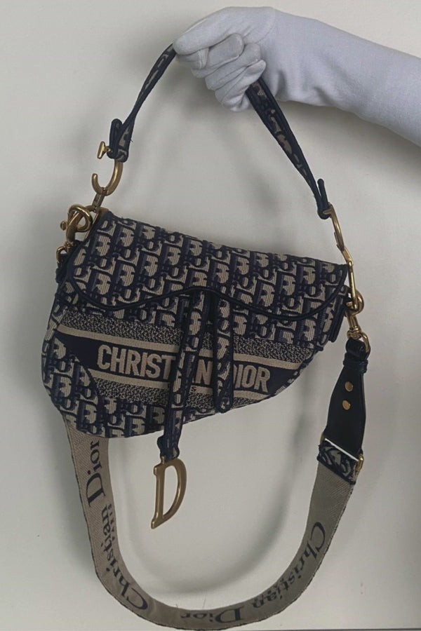 Dior Saddle Bag – Blue Dior Oblique Embroidery