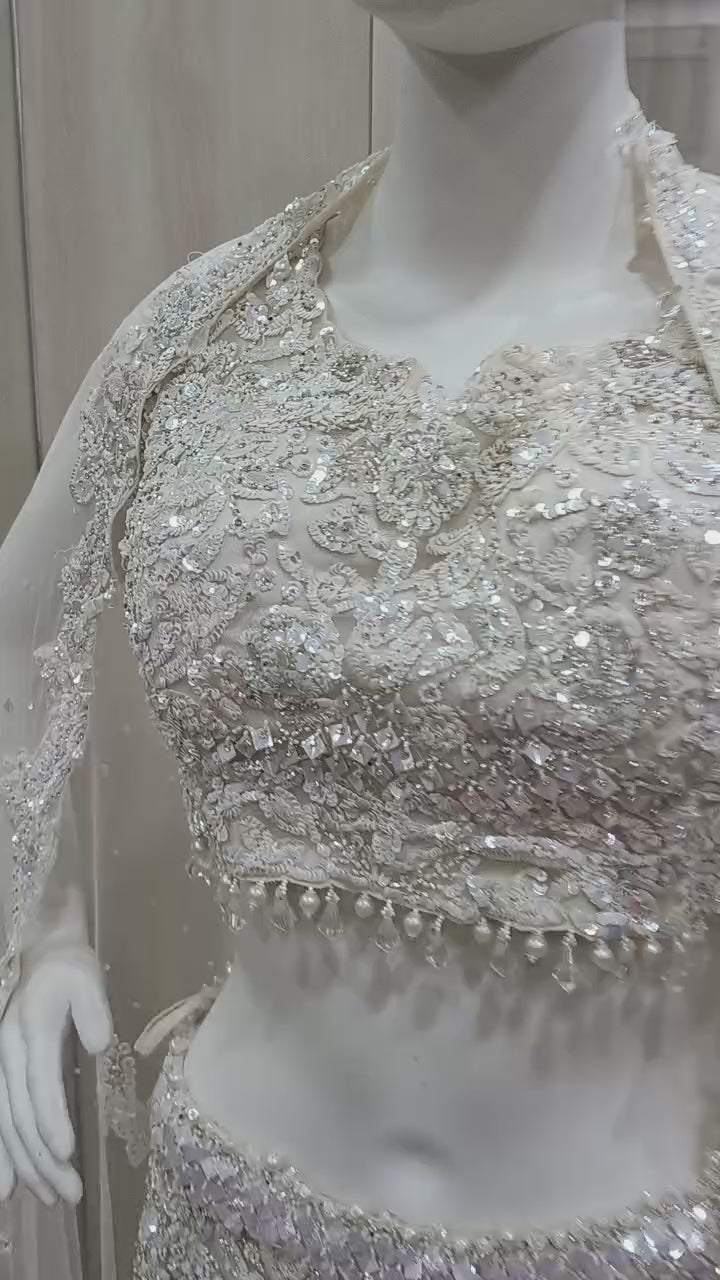 Seema Gujral Ivory Embellished Bridal Lehenga Set