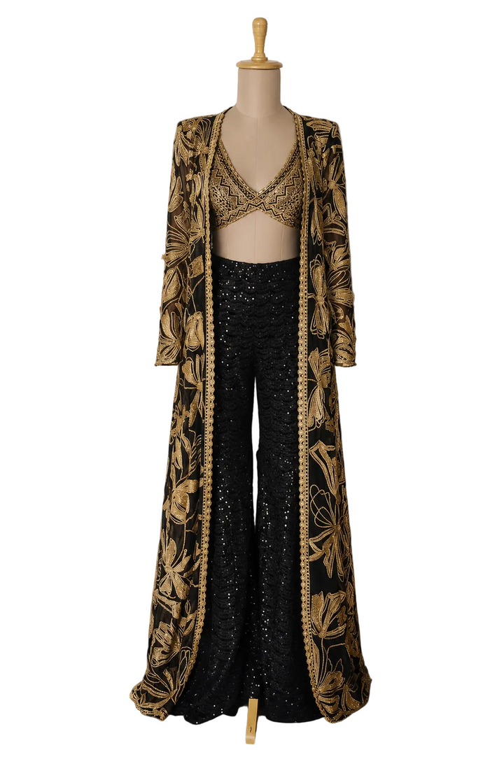 Ritika Mirchandani Black Embroidered Flared Sharara Set