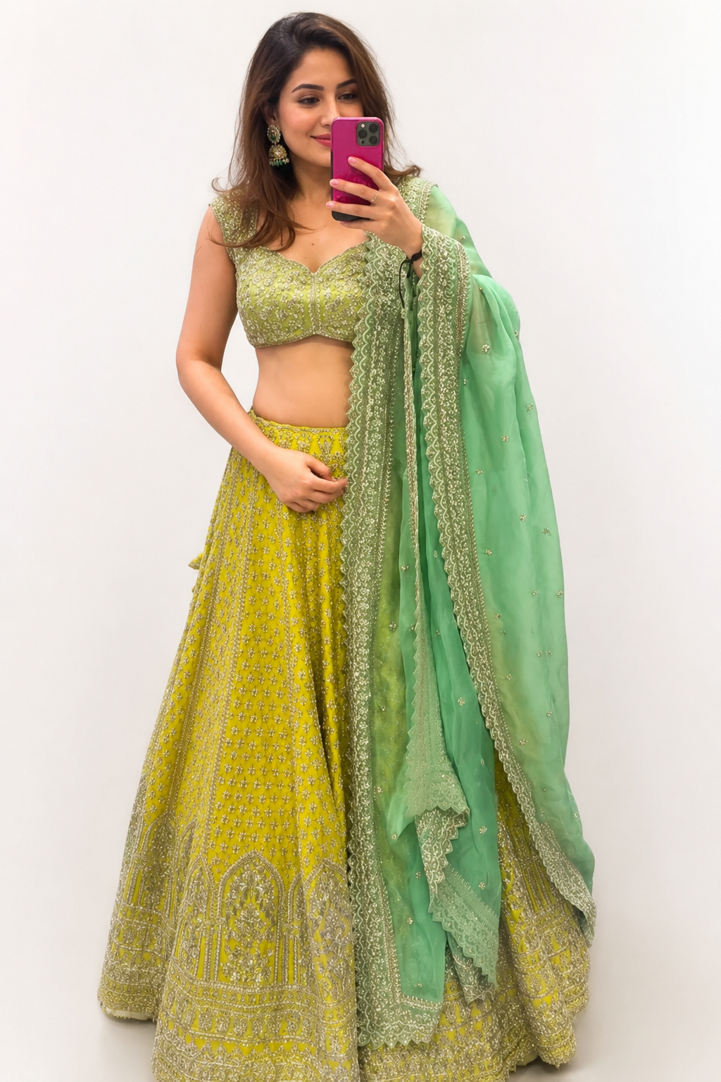 Anushree Reddy Lime Green Organza Lehenga Set