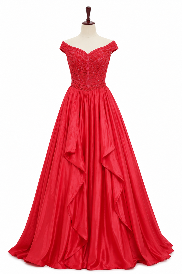 Shantanu & Nikhil Red Evening Gown  Description: