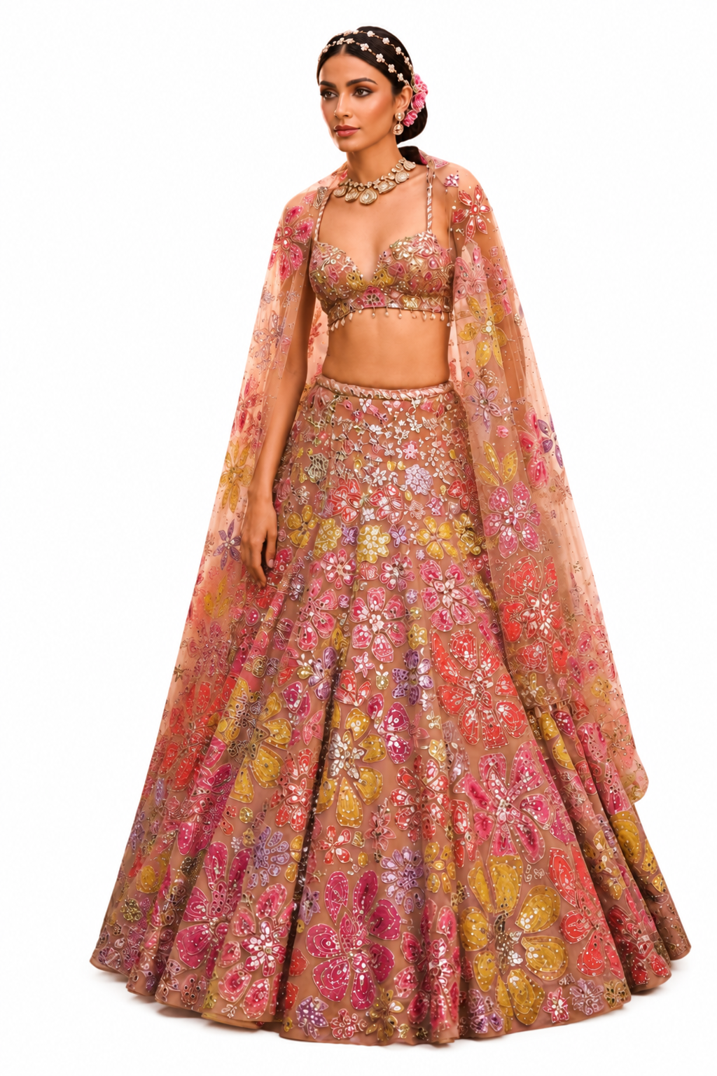 Seema Gujral Coffee Floral Lehenga Set