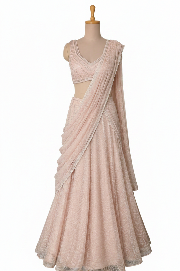Ritika Mirchandani Pink Scallop Lehenga Saree