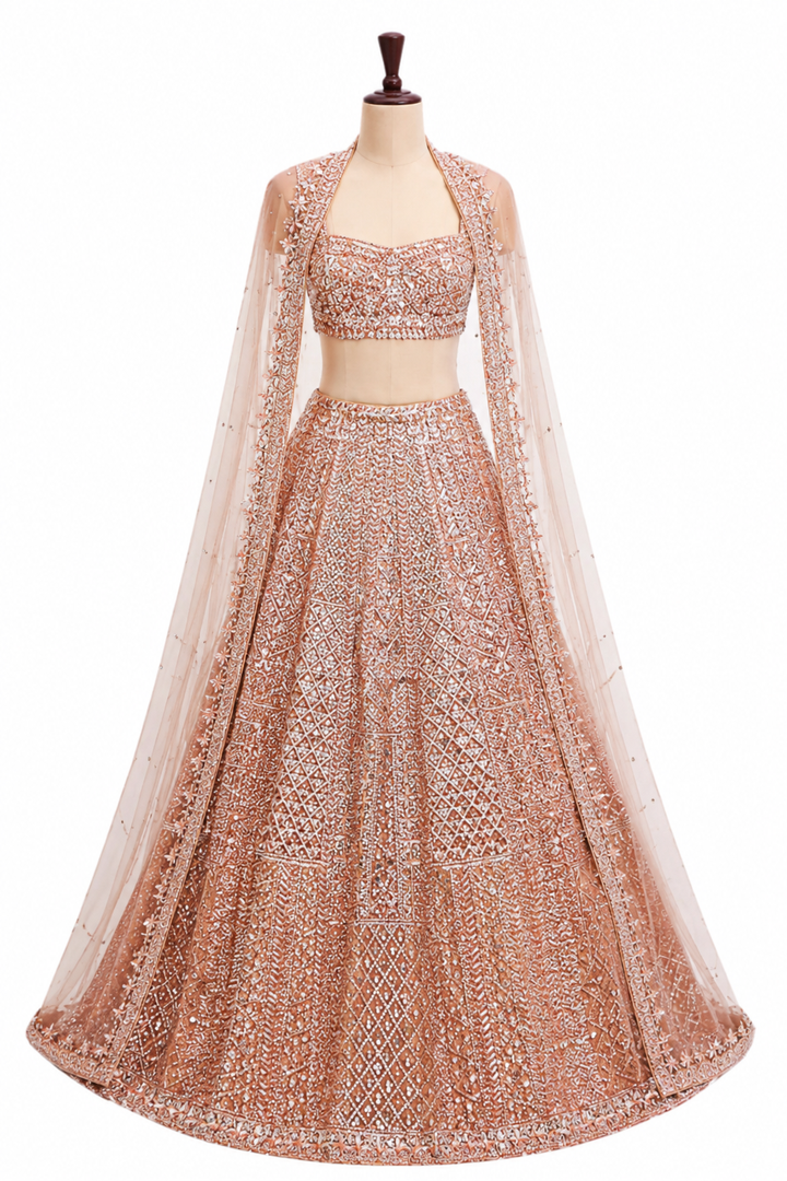 Seema Gujral Peach Sequin Lehenga Set