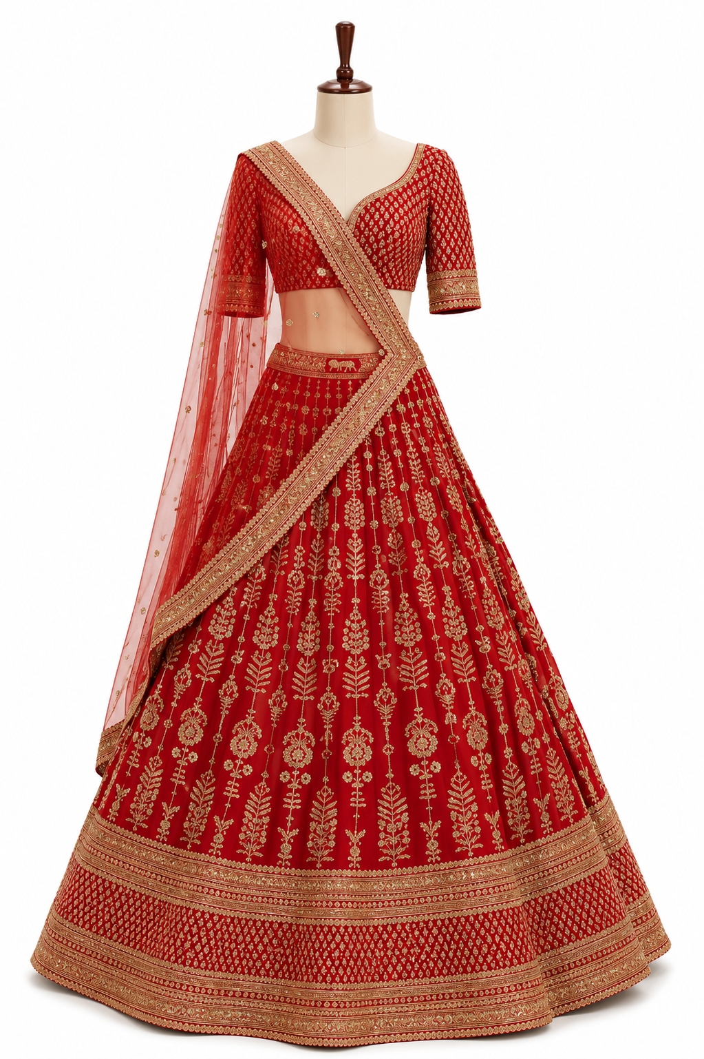 Sabyasachi Red Bridal Embroidered Lehenga Set