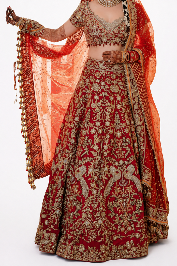 Rimple & Harpreet Red Embroidered Bridal Lehenga Set