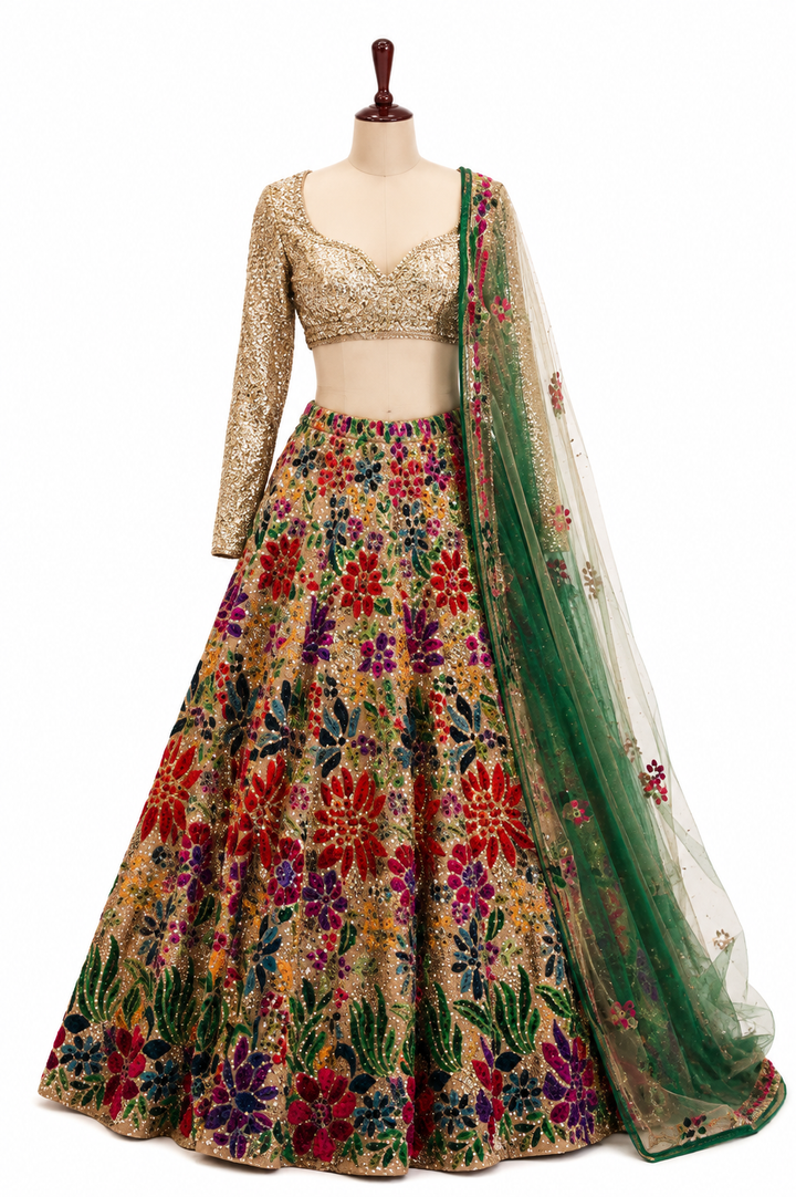 Seema Gujral Multicolour Floral Embellished Lehenga Set
