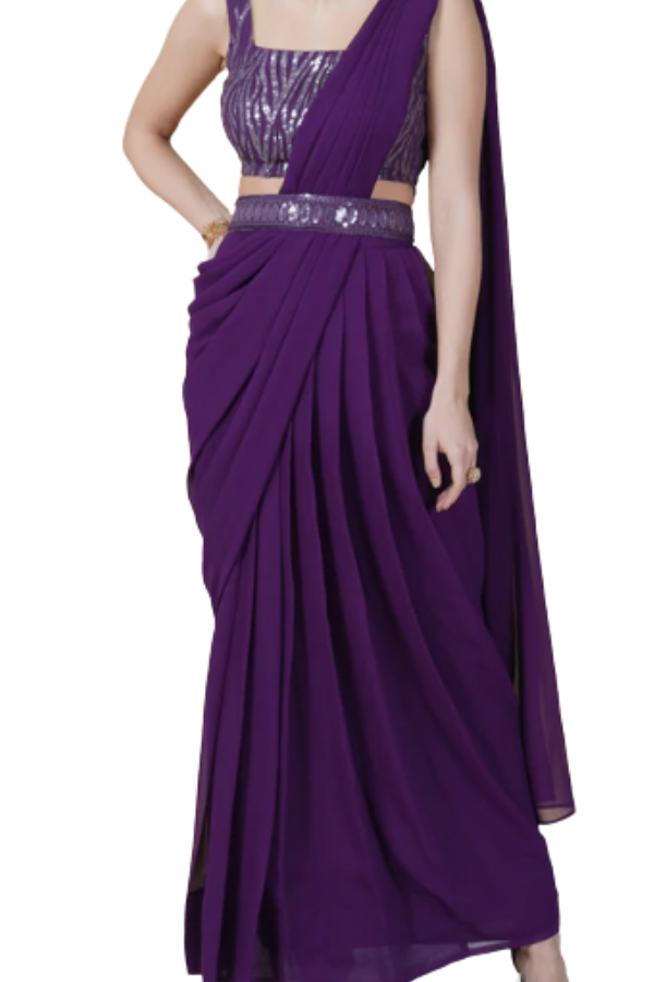 Purple ready to wear saree