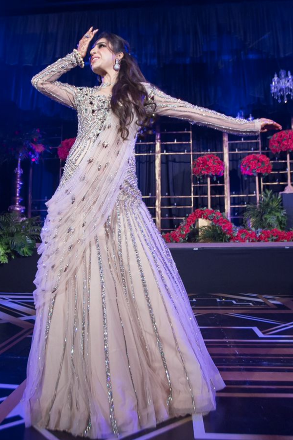 Devika Seth Pre-draped Saree Gown | Maroon, Lycra, V-neck, Half in 2023 |  One piece gown, Draped saree gown, Embellished blouse