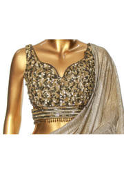 Golden pre stitched saree