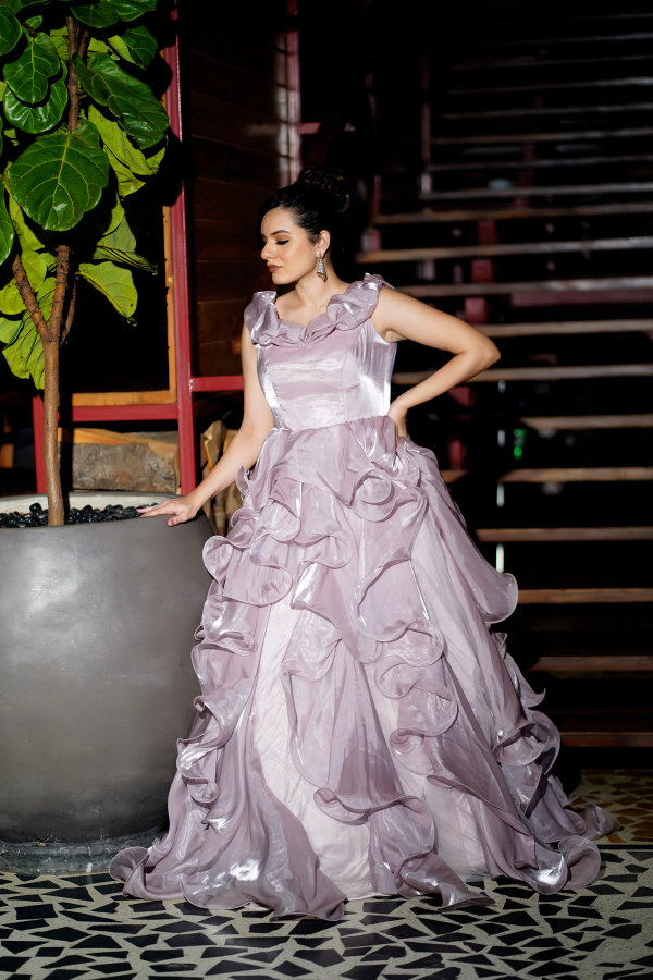 tata cliq luxury dresses Pink Ruffle Dress Buy Light Pink Ruffle Georgette Gown Online Tata CLiQ Luxury