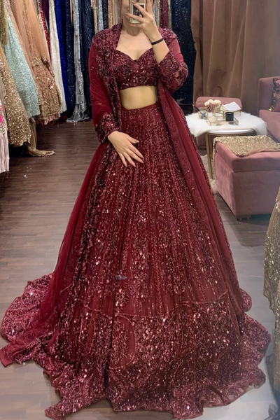 Buy Peach And Silver Ombre Lehenga In Sequins Fabric And Hand Embroidered  Choli With Plunging V Neckline KALKI Fashion India