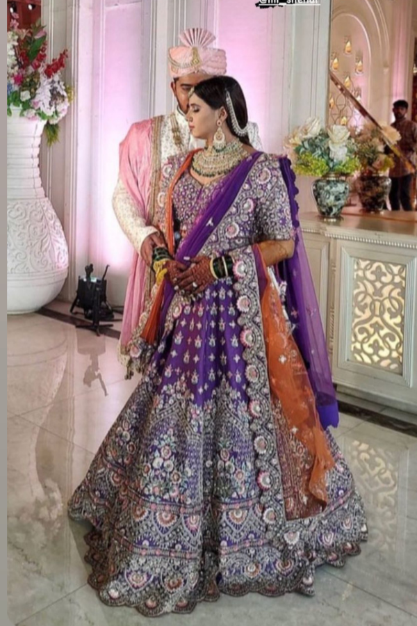 Angad Singh Purple Hand Embroidered Lehenga Set