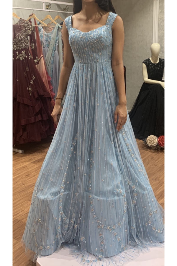 Beautiful Sky Blue Color Heavy Georgette With Hand Work Gown