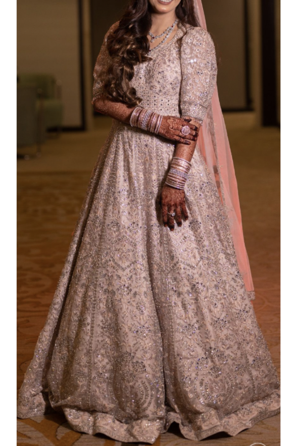 Pink with Green Thread, Zari, Stone and Sequins work Semi Stitched Bri –  Seasons Chennai