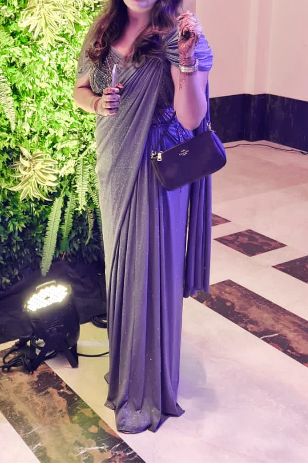 Gaurav Gupta Grey Embellished Sari Gown