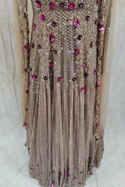 Beige 3D floral embellished gown