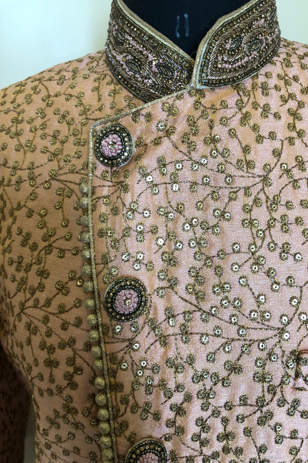 Pink sherwani with gold embroidery