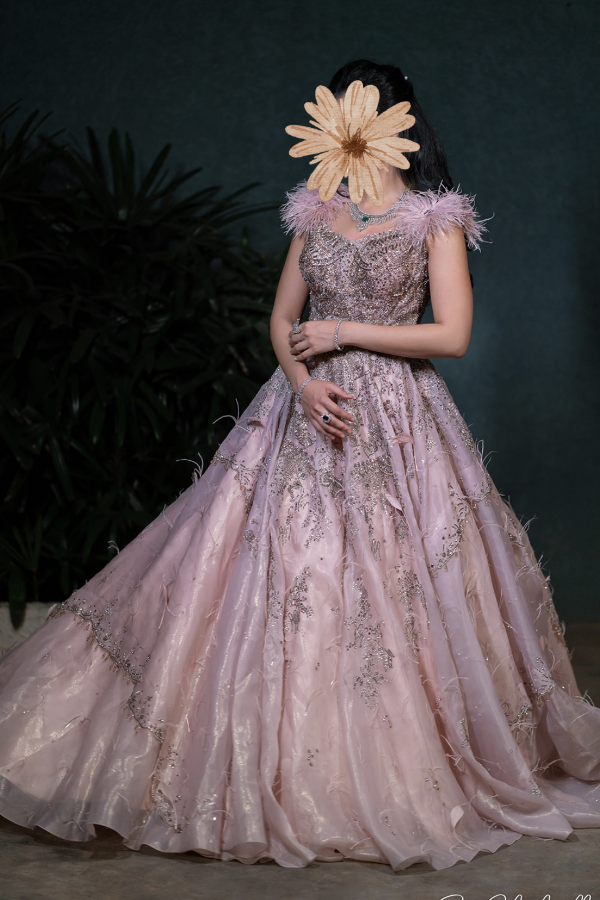 Dolly J Mauve Organza Embroidered Gown