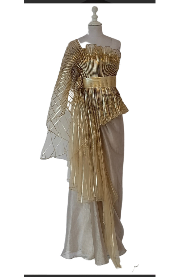 Gold metallic indo western gown Kuro Clothing India Gold metallic indo western gown Kuro Clothing India