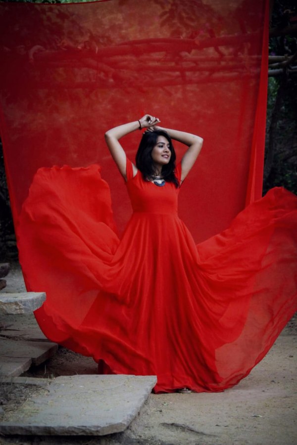 Buy Red Raw Silk Sweetheart Neck Embellished Ruffle Gown For Women by  Adaara Couture Online at Aza Fashions.