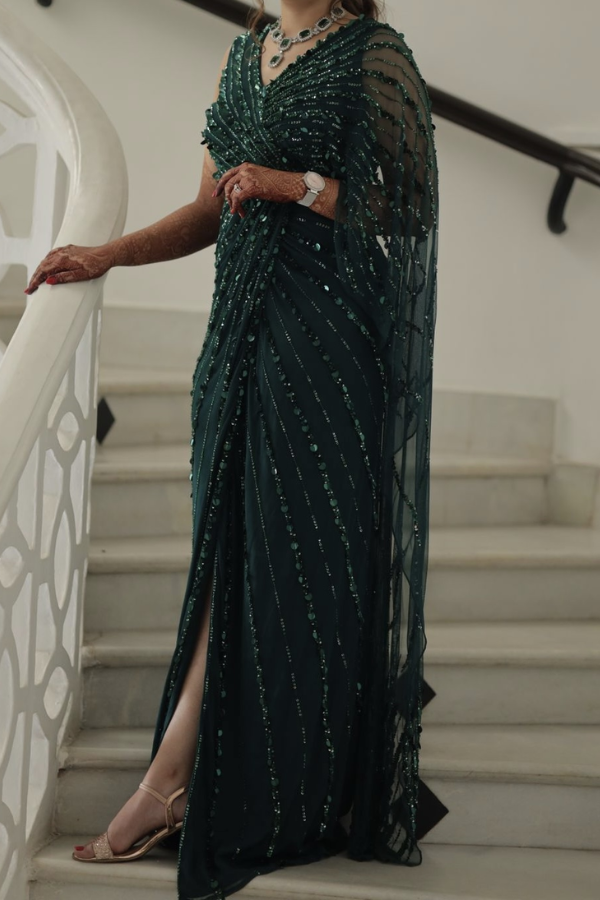 Amit GT Embroidered Saree Gown