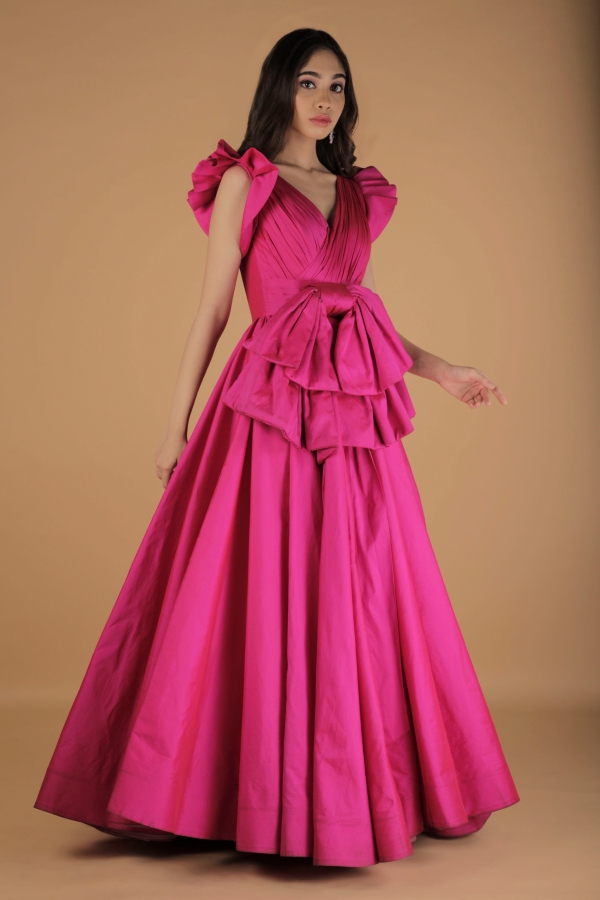 Solid pink winged sleeve gown