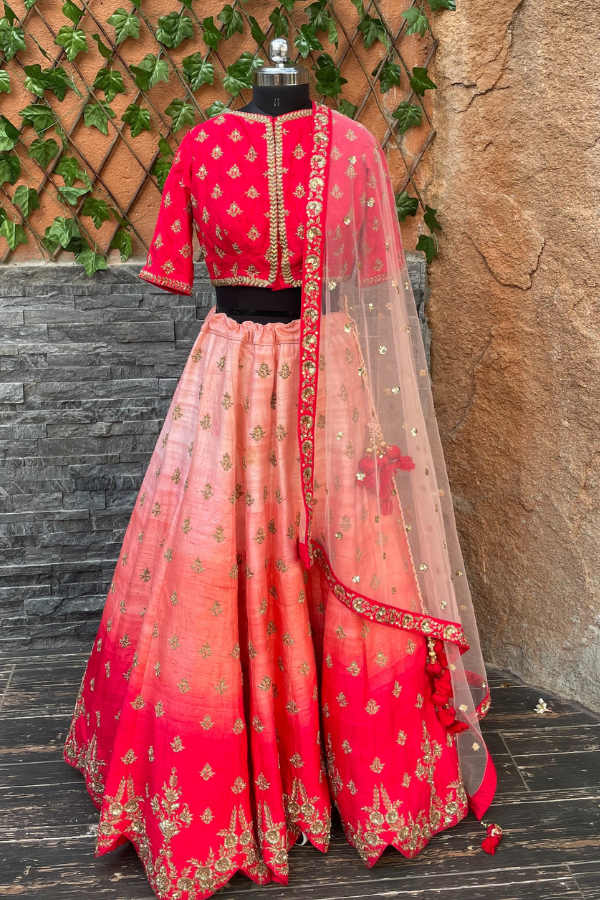 Aditi Rao in Crimson Red Lehenga in Raw Silk With Intricately Hand  Embroidered Floral Pattern