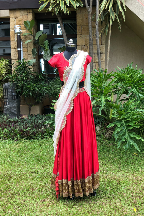 Cherry red lehenga set – Kuro Clothing India