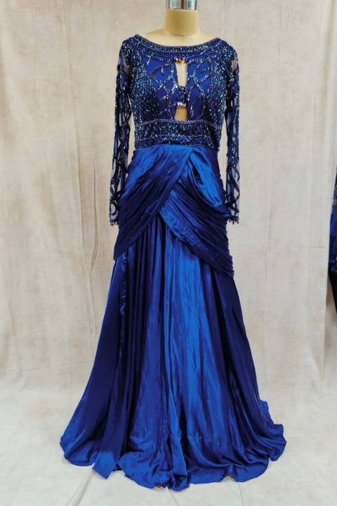 Dark Teal Blue Single Sleeve Embellished Gown - 10 / Regular | Embellished  gown, Gowns, Draping fashion